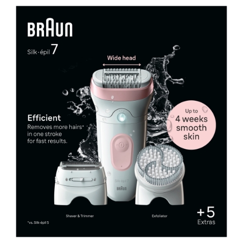 Braun Silk·épil 7, Epilátor Pro Snadné Odstraňování Chloupků, 7-060, Bílý/Růžový