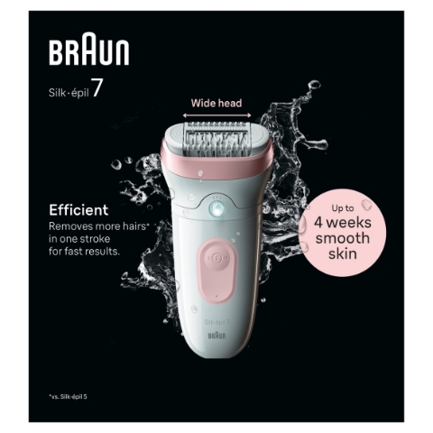 Braun Silk·épil 7, Epilátor Pro Snadné Odstraňování Chloupků, 7-000, Bílý/Růžový