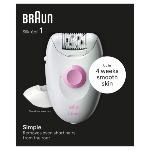 Braun Silk·épil 1, Elektrický Epilátor Pro Odstraňování Chloupků, 1-010, Bílý/Růžový