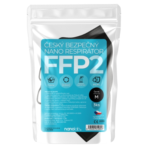 Nanolab Český bezpečný nano respirátor FFP2 černý M 3 ks