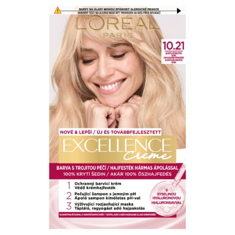 L'Oréal Paris Excellence 10 .21 Nejsvětlejší perleťová blond, 72 ml + 48 ml + 12 ml + 60 ml
