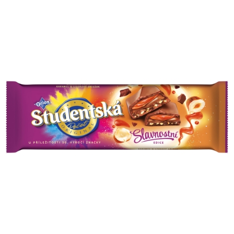 ORION STUDENTSKÁ PEČEŤ mléčná čokoláda Karamel & Lískový oříšek 235g
