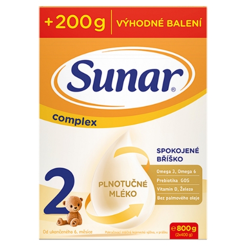 Sunar Complex 2 pokračovací mléčná kojenecká výživa v prášku 2 x 400g (800g)