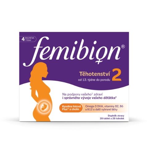Femibion® 2 Doplněk stravy pro těhotné od 13. týdne, DHA, Kyselina listová Plus³