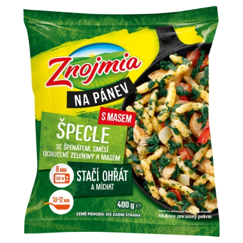 Znojmia Na pánev špecle se špenátem se směsí ochucené zeleniny a masem 400g