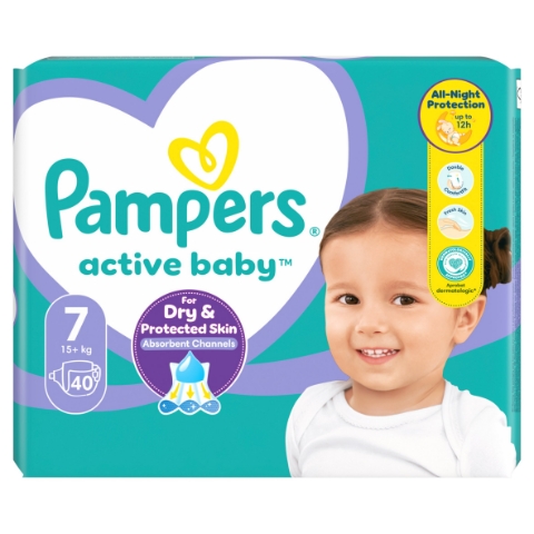 Pampers Active Baby 7, 40 Plenky, 15kg+