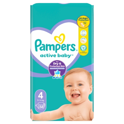 Pampers Active Baby 4, 58 Plenky, 9kg-14kg