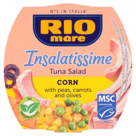 Rio Mare Insalatissime Salát s tuňákem, kukuřicí, hráškem, mrkví a olivami 160g