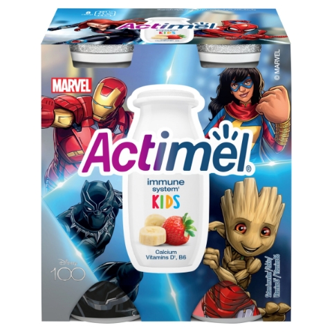 Actimel Kids jogurtový nápoj s vitamíny jahodovo-banánový 4 x 100g (400g)